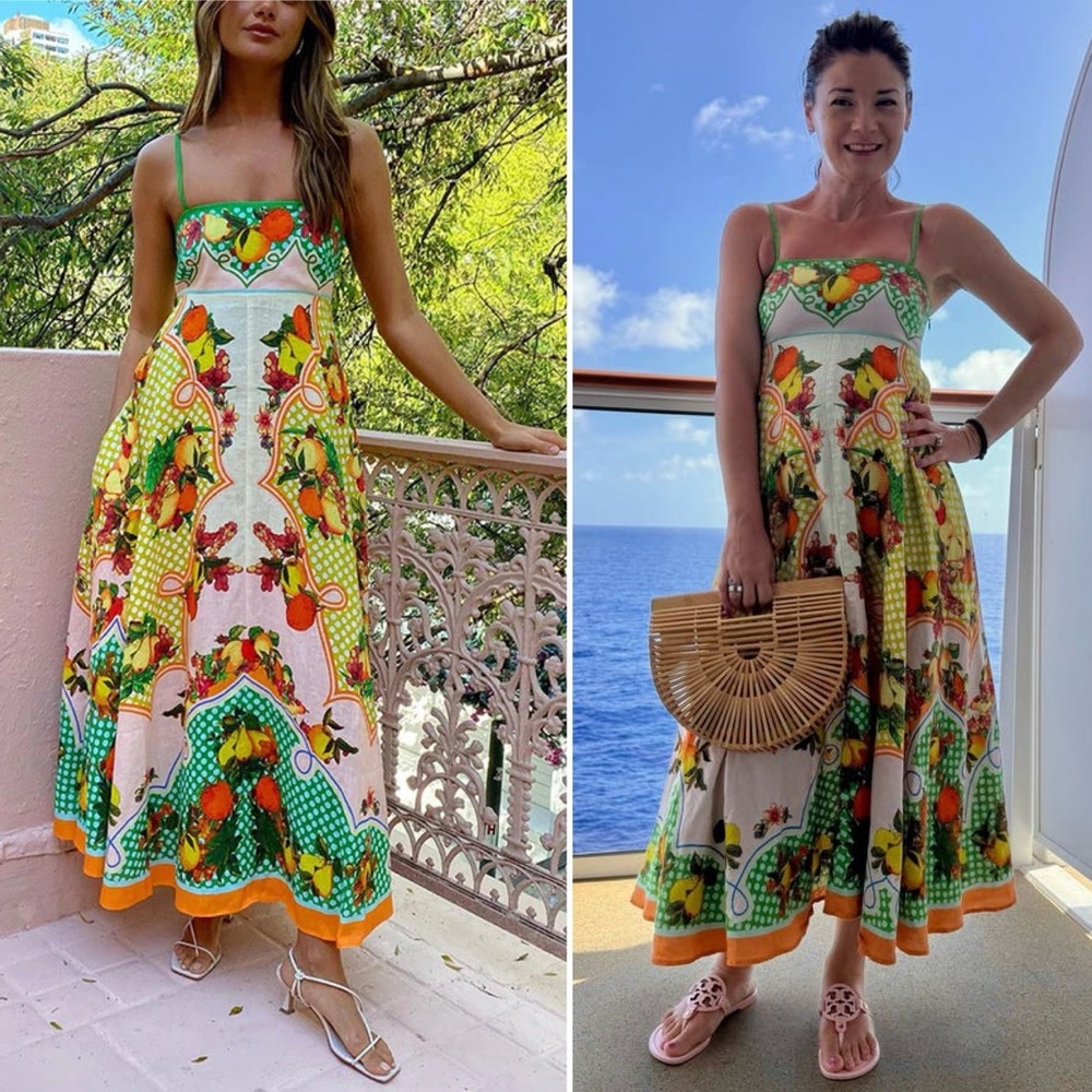 Caroline Constas Fruit Print Linen Blend Midi Sundress Size Medium NWT - Picture 4 of 16